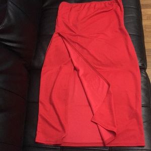 A strapless red dress that can be dressy or casual